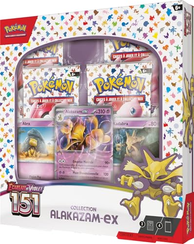 Pokémon - Ecarlate et Violet 151 (EV3.5) - Coffret Alakazam-ex : 4 boosters Ecarlate et Violet 151 - Jeux de société - Jeux de Cartes à Jouer et à Collectionner - A partir de 6 Ans - Version FR