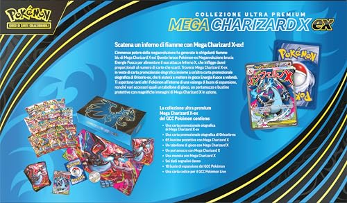 Pokémon: Collection Ultra Premium Mega Charizard X-ex du GCC Pokémon (Deux Cartes holographiques, 18 enveloppes d'extension et Accessoires Premium)