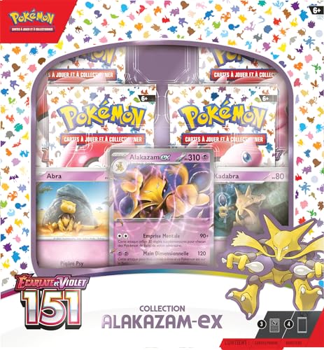 Pokémon - Ecarlate et Violet 151 (EV3.5) - Coffret Alakazam-ex : 4 boosters Ecarlate et Violet 151 - Jeux de société - Jeux de Cartes à Jouer et à Collectionner - A partir de 6 Ans - Version FR