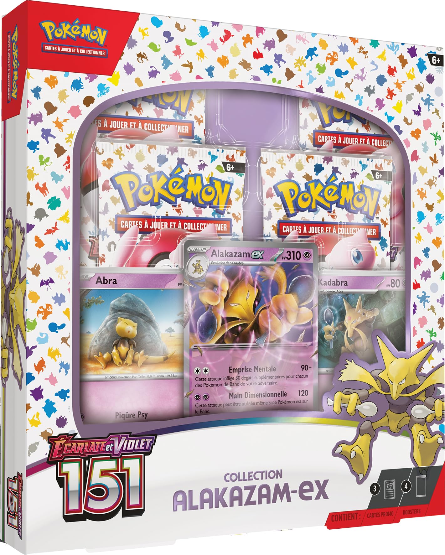 Pokémon - Ecarlate et Violet 151 (EV3.5) - Coffret Alakazam-ex : 4 boosters Ecarlate et Violet 151 - Jeux de société - Jeux de Cartes à Jouer et à Collectionner - A partir de 6 Ans - Version FR